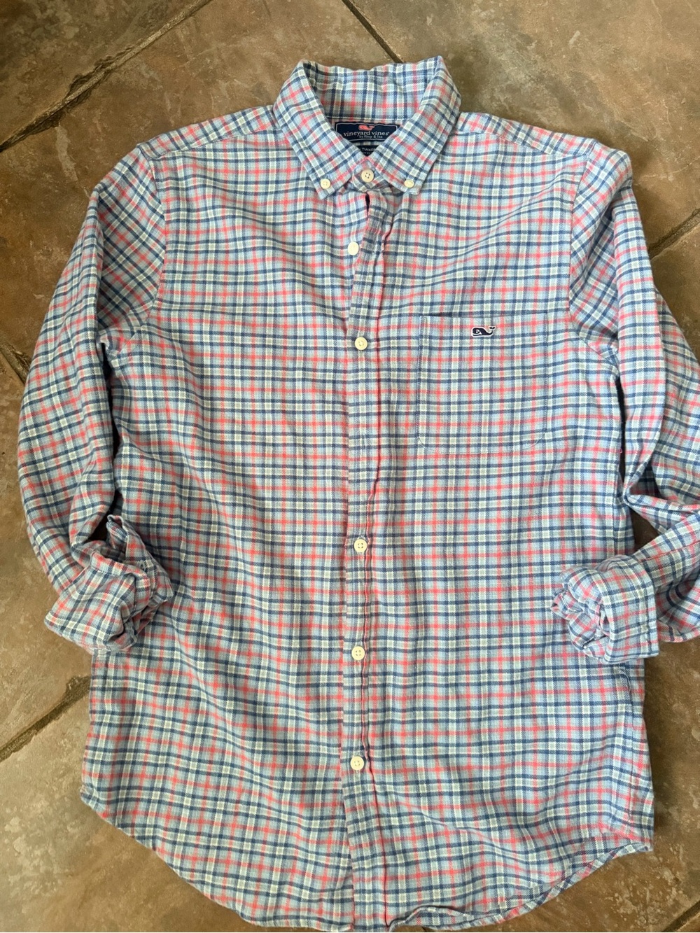 Vineyard Vines Pink and Blue Plaid Button-Down Shirt